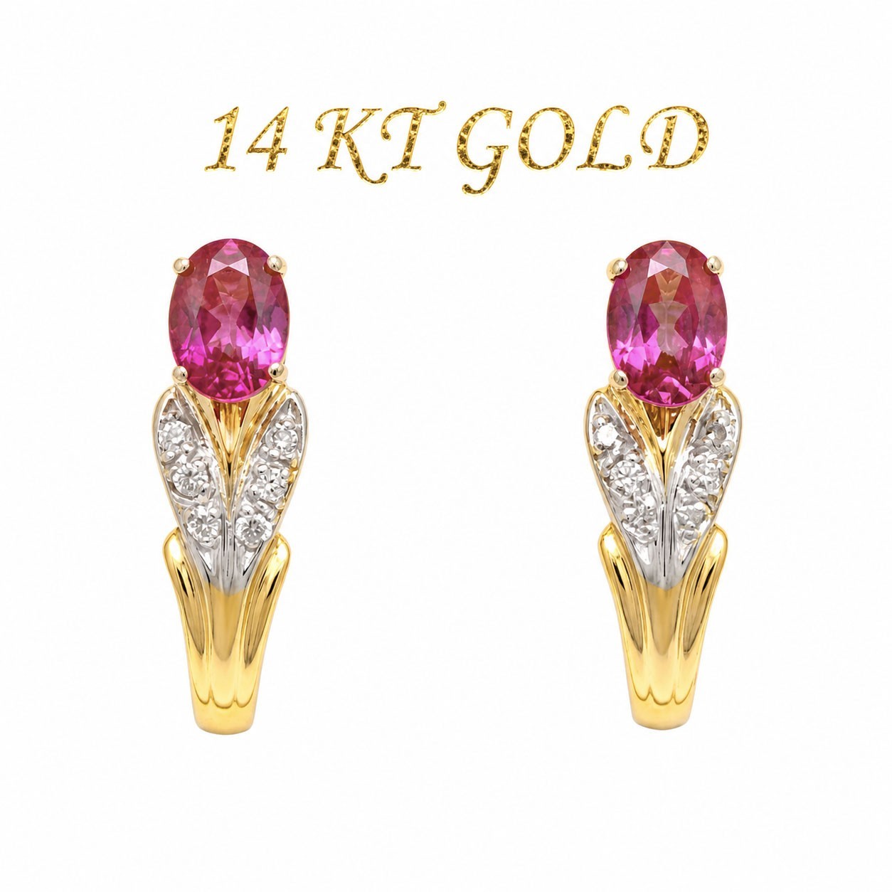 GENUINE 2.64 Cts PINK SAPPHIRE & DIAMONDS STUD JACKET EARRINGS 14K GOLD -NWT