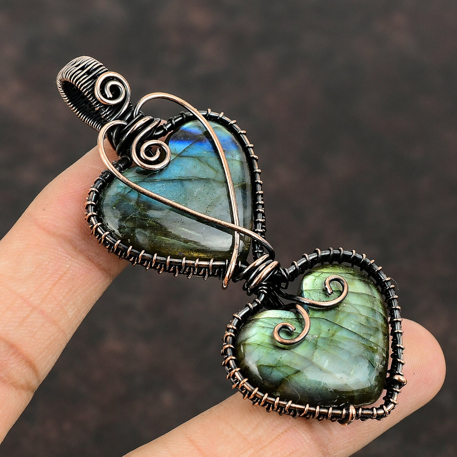 Women Day Gift Labradorite Jewelry Copper Wire Wrapped Pendant For Women 3.31″