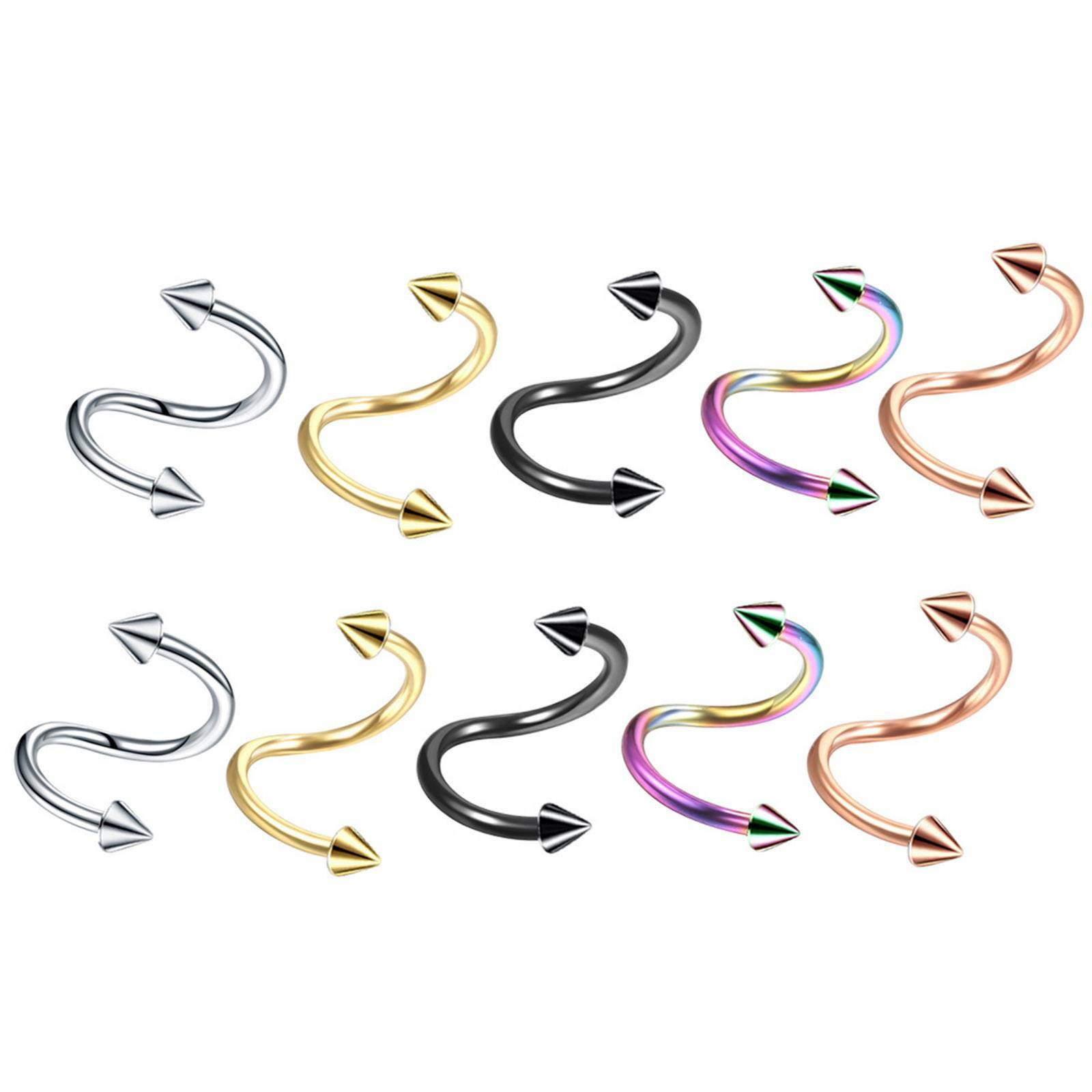 10pcs Ball Cone Spiral Twist Nose Ring 316L Steel Cartilage Tragus Earring 16G