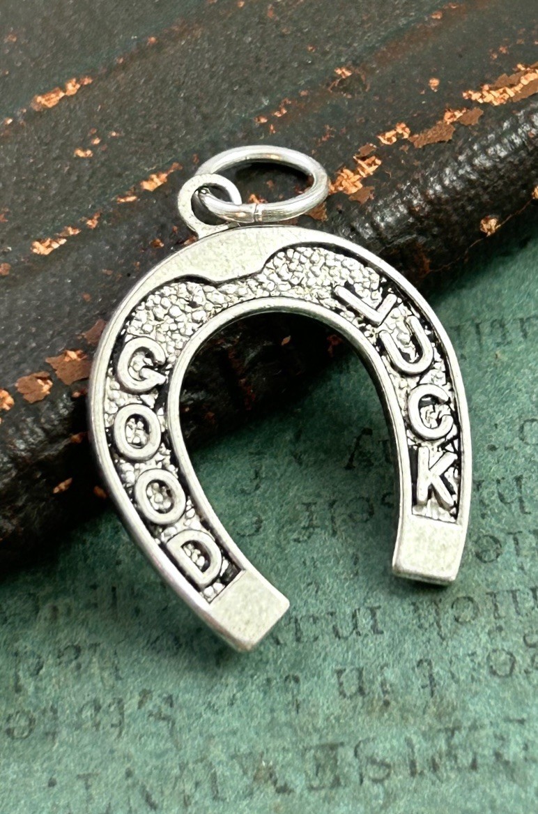 Horseshoe Lucky Charm Good Luck Charm Pendant Antiqued Silver Plated Jewelry