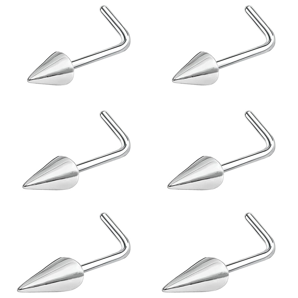 6 Pcs/lot 20g Stainless Steel Spike Nose Stud L/S-Shape Nostril Piercing 6-10MM