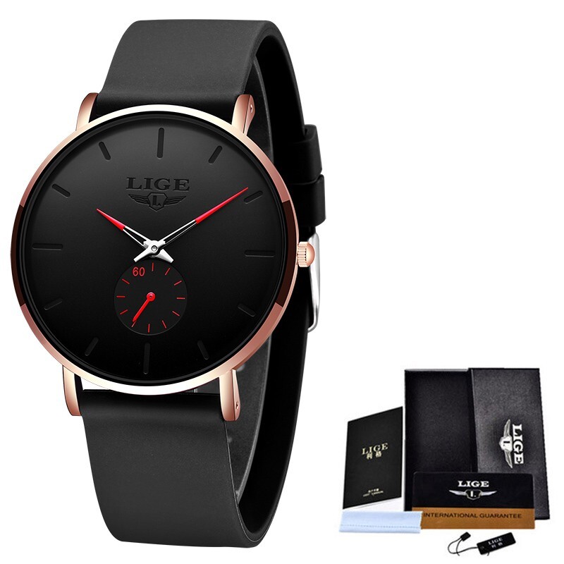 LIGE Men’s Watch Ultra-thin Stainless Steel Quartz Waterproof Luxury Wristwatch