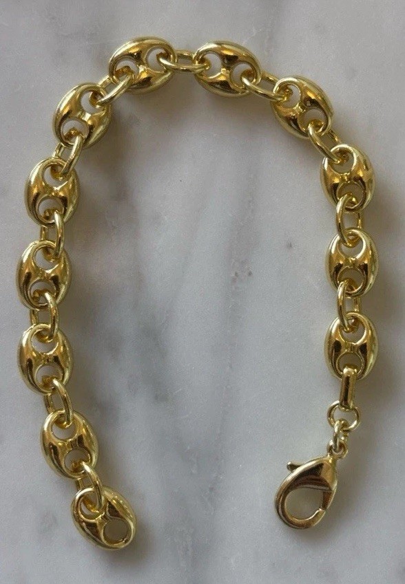 14k yellow Gold Plated Puffy Puffed Anchor Mariner Link Chain bracelet new 8mm