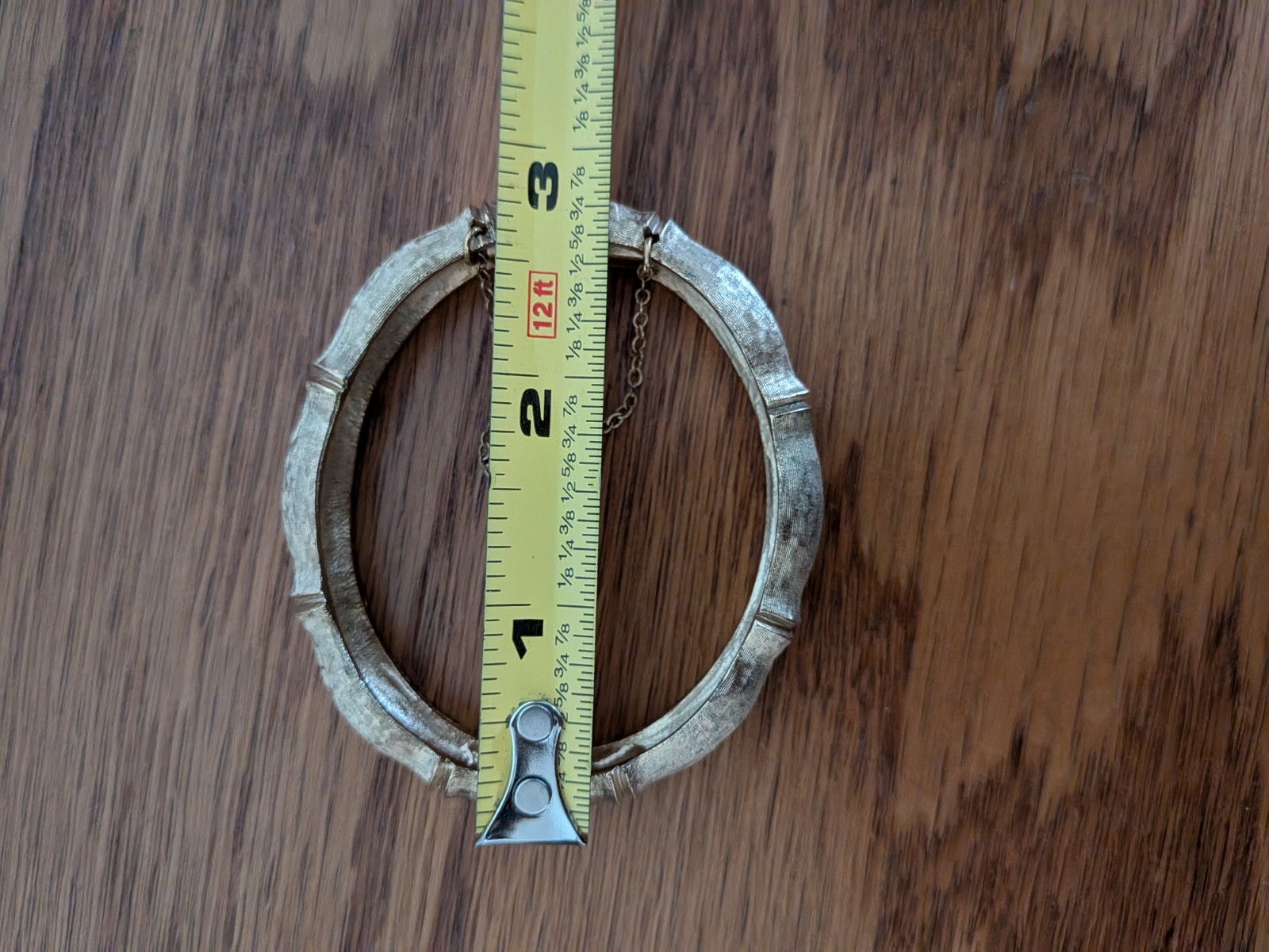 Vintage Napier Satin Brushed Gold Tone Bamboo Bangle Bracelet Safety Chain