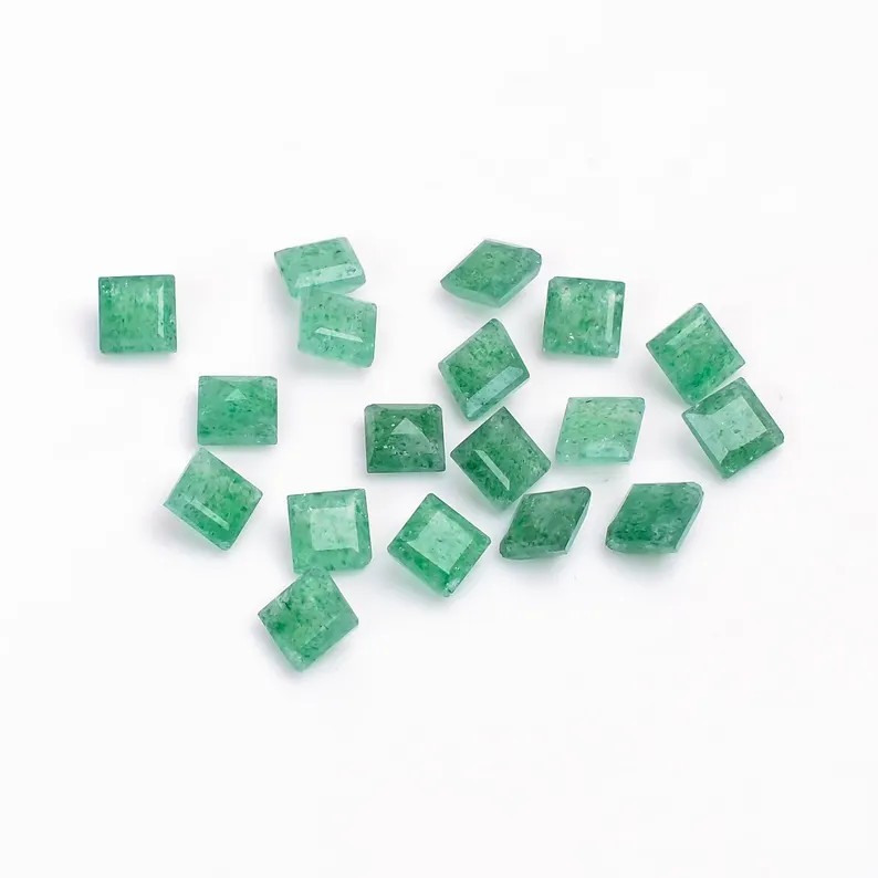 Natural Green Strawberry Quartz Square Faceted Cut 6mm to 20mm Loose Gemstone