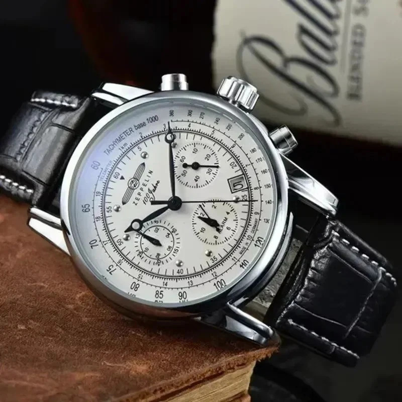 Men Luxury Business Casual Watch Leather Strap Airship Style Quartz Wristwatch