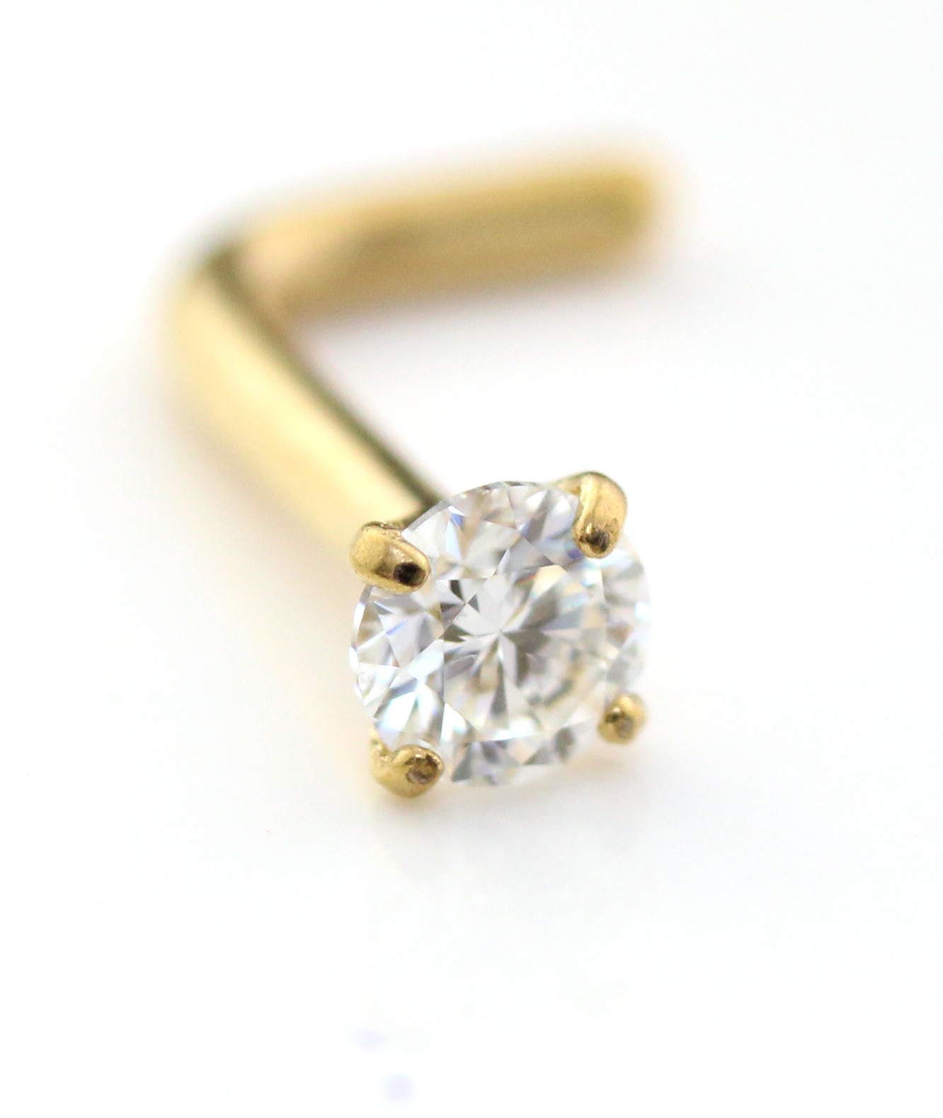 Moissanite L-Shape Nose Ring Silver Stud 18G 20G Surgical Steel Gold PVD
