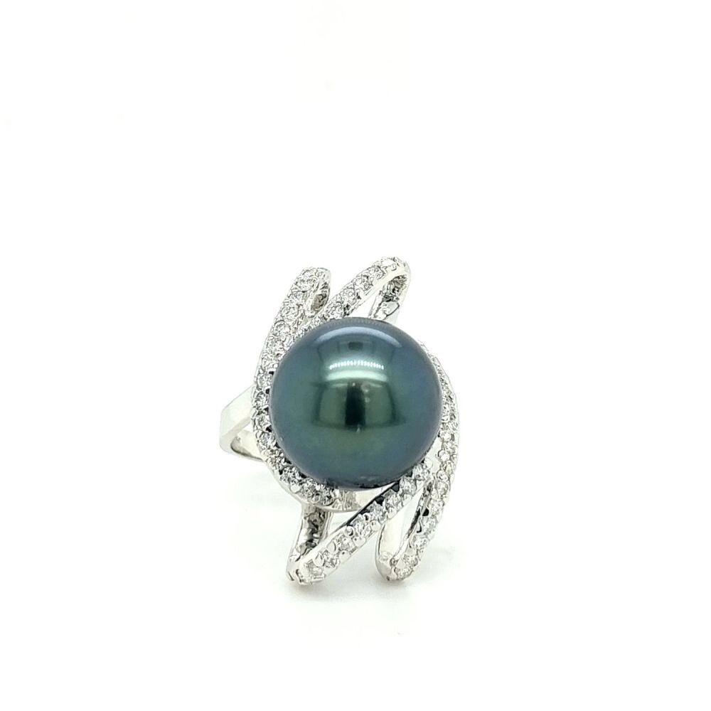 Guaranteed Authentic-Appraisal Inc:14k 13mm Tahitian Pearl .63 Ct Diamond Ring