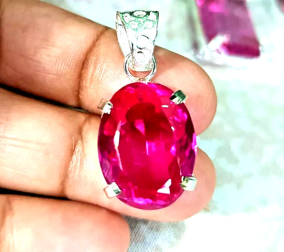 26 Ct Natural Pink Sapphire Oval Cut 925 Solid Silver Pendant Certified Gemstone