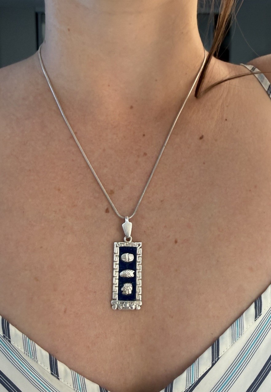 LAPIS Sterling 925 Lapis Lazuli Mayan Pendant Italian 925 Snake Chain Vintage