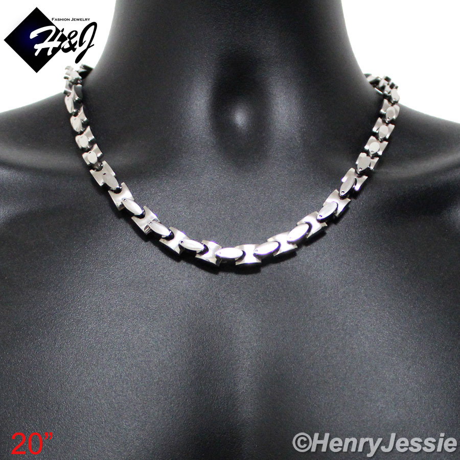 18″-40″MEN Stainless Steel HEAVY 8mm Silver Interlock Bones Link Chain Necklace