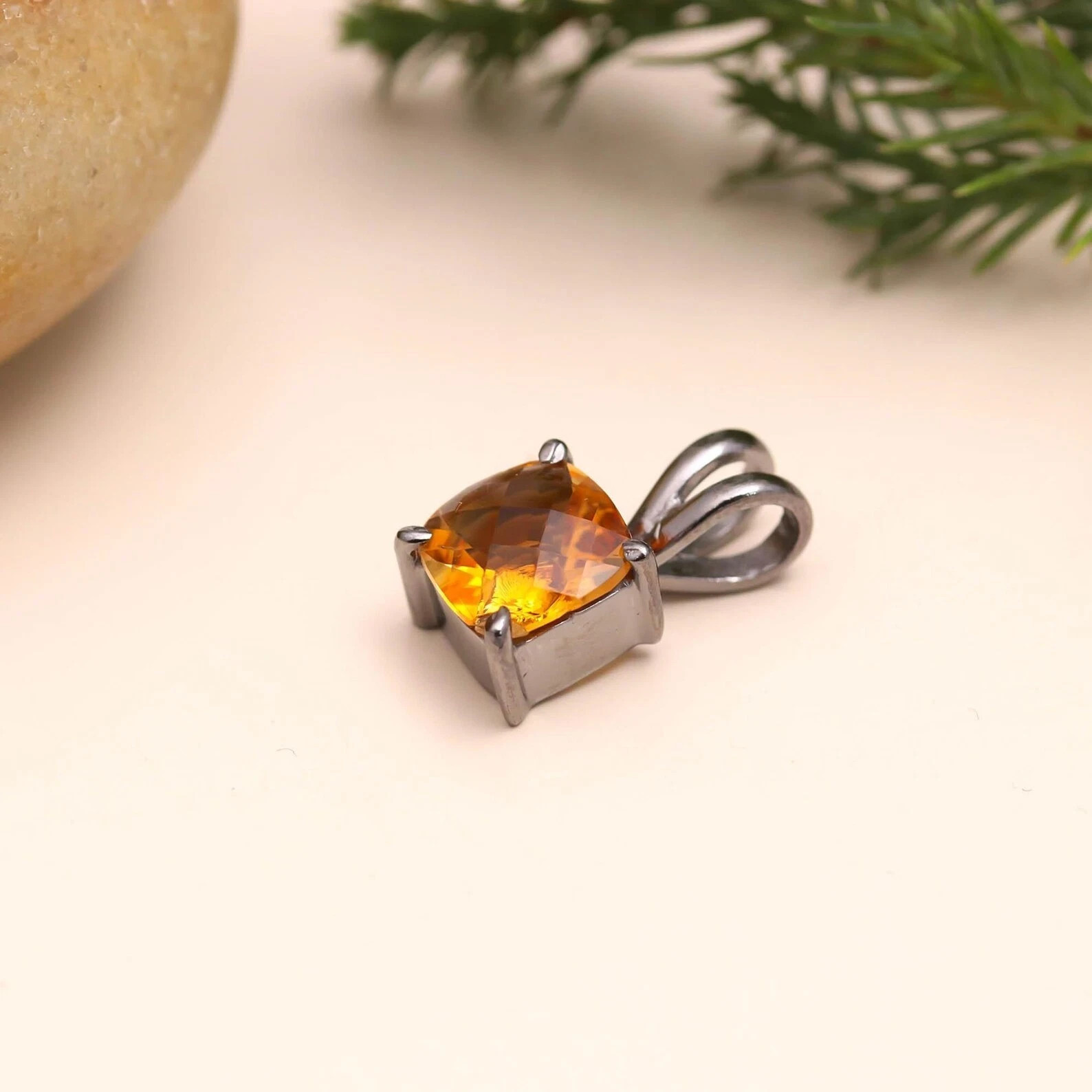 Natural Citrine Sterling Silver Pendant Natural 15 CT Certified Loose Gemstone