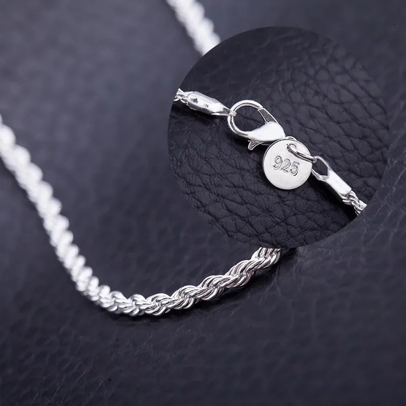 4MM Rope Chain Necklace 925 Sterling Silver Fashion Jewelry for Women Men Gift