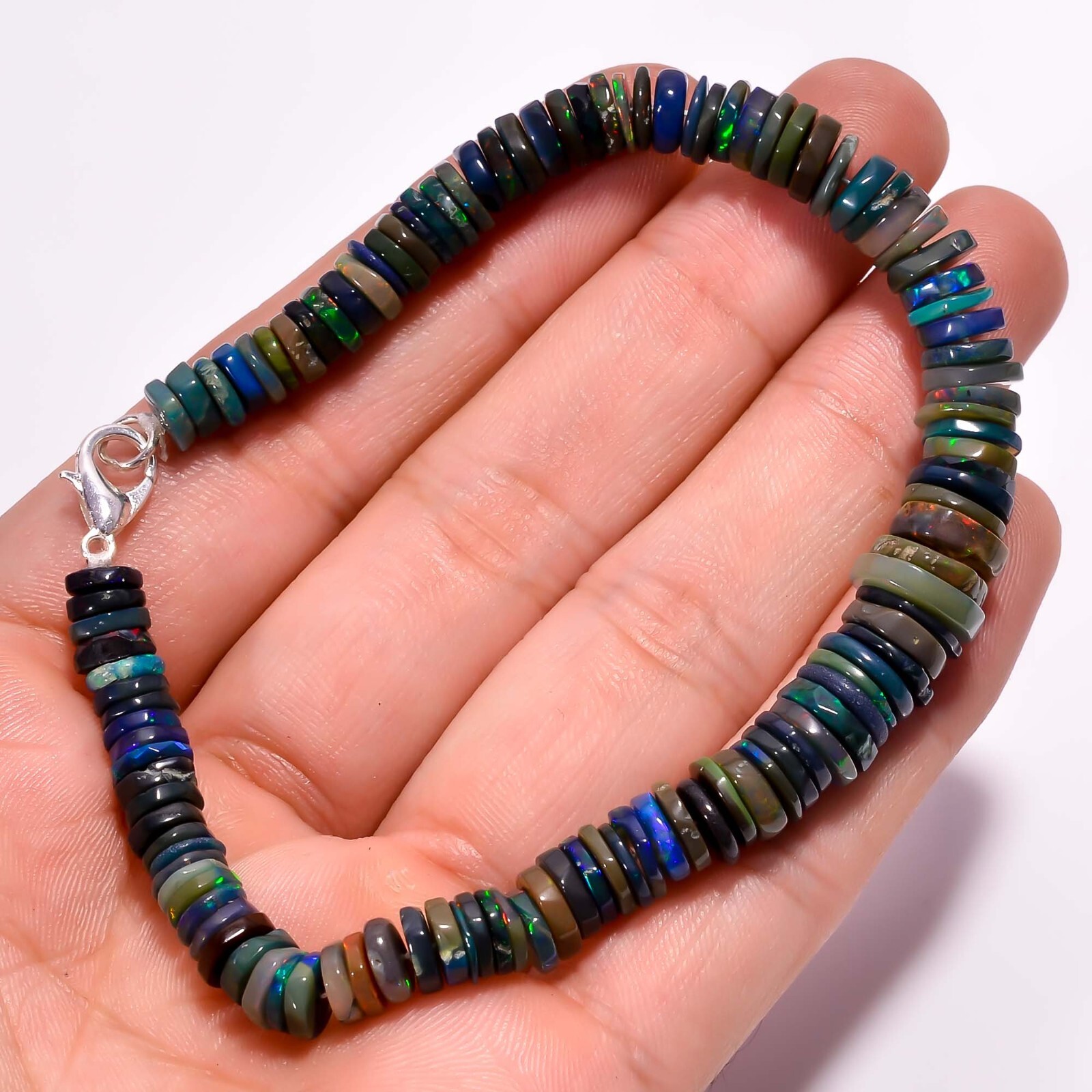 55 Ct. Welo Fire Ethiopian Opal Gemstone Heishi Smooth Beads Bracelet 8″ A-3731