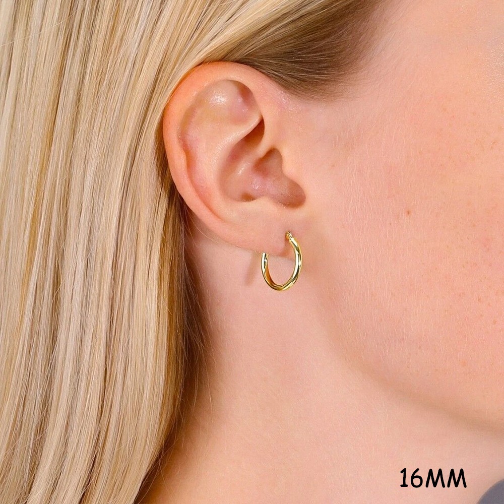 14K Real Solid Yellow Gold Shiny Polished Round Creole Hoop Earrings All Sizes