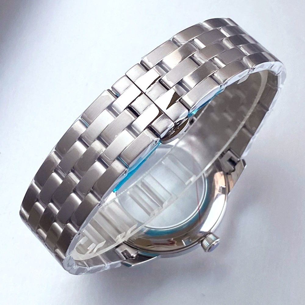 40mm Polish Silver Watch Case Bracelet Fit NH35 NH36 NH38 Black White 35mm Dial