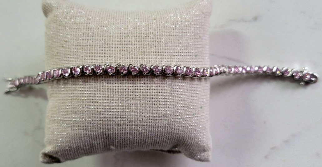 NEW Sterling Silver Tennis Bracelet Pink Topaz DW Thailand 14g