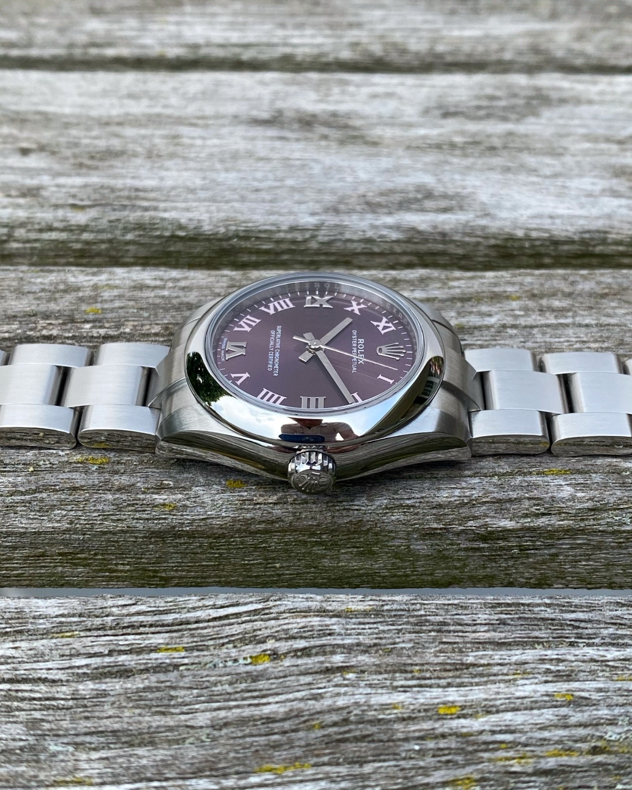 2017 Rolex 177200 Oyster Perpetual 31mm Purple Roman Grape Dial Box and Papers