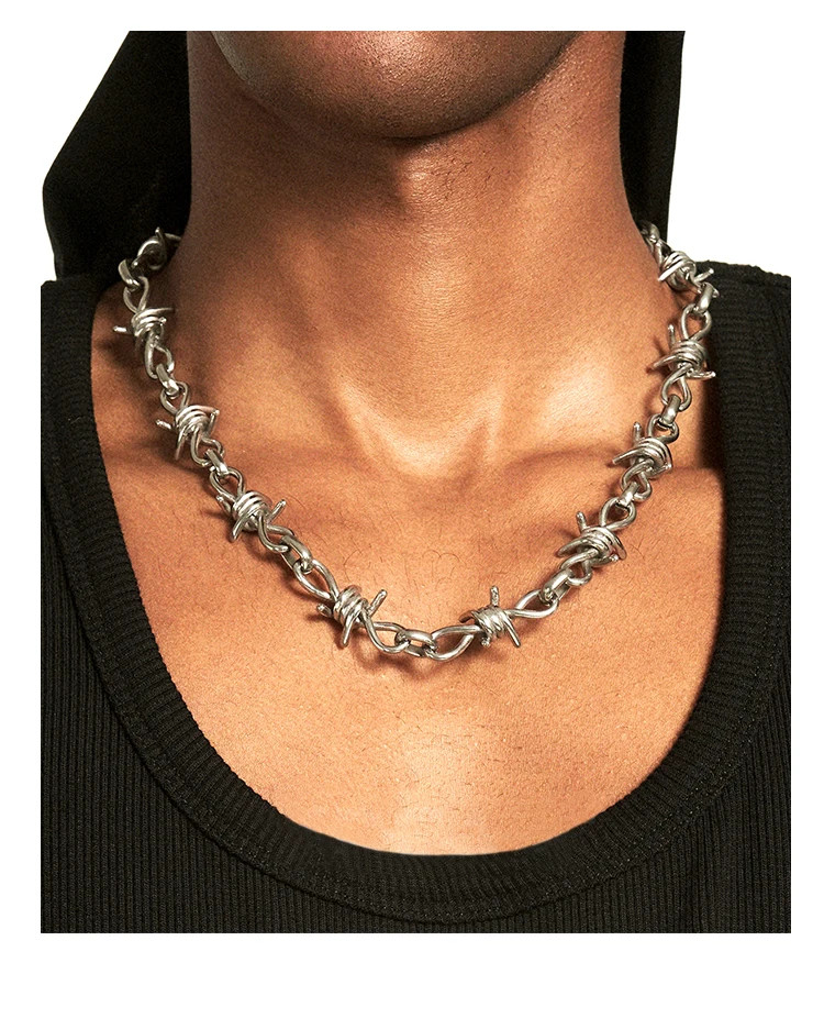titanium steel Thorns Necklaces Hip-hop Gothic Punk Style Barbed Chain Collar C