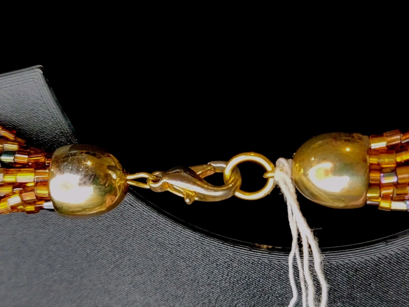 Vintage Czech Republic Boho Caramel Black Gold Glass Bead 12 Strand Necklace 50s