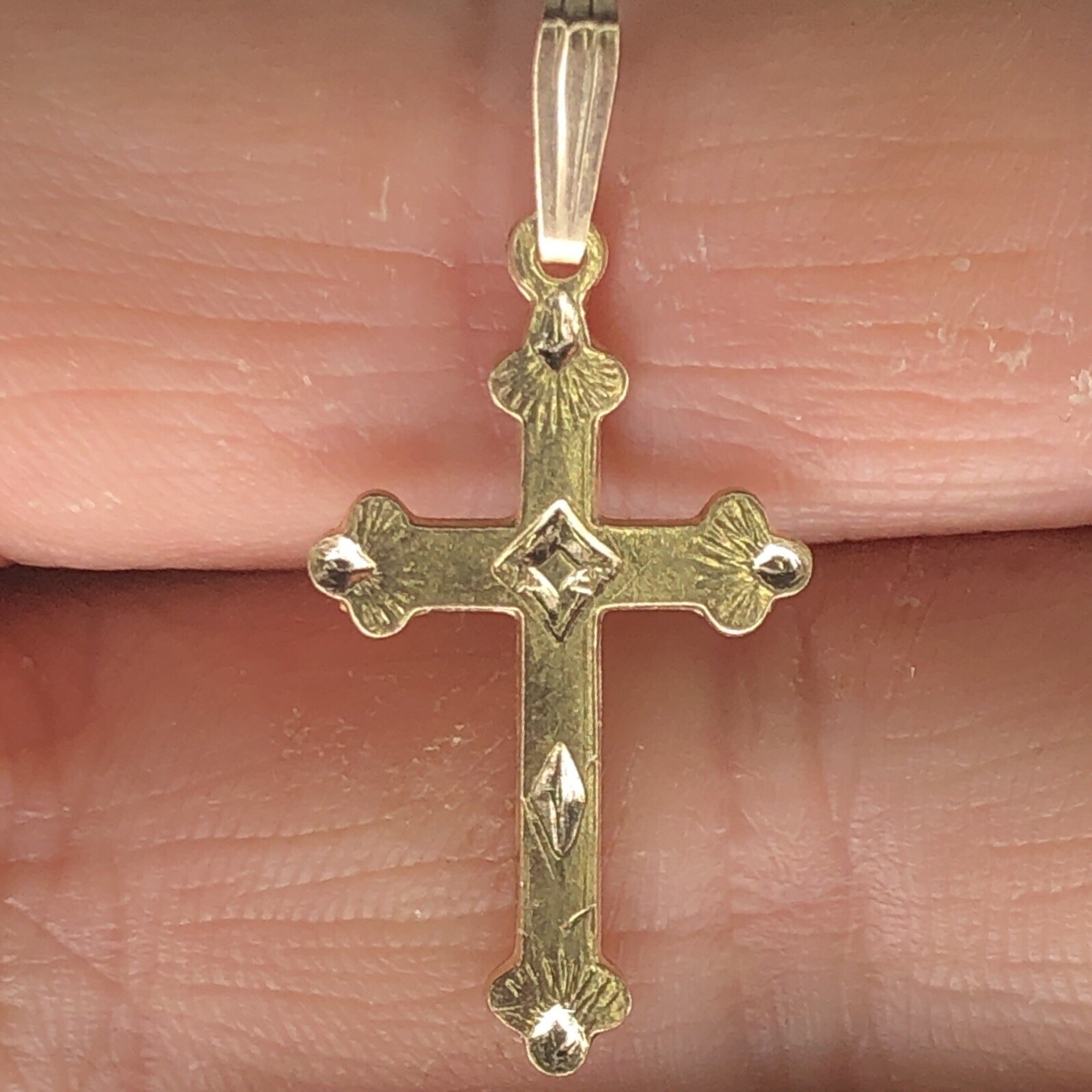 Solid 1/20 14K Yellow Gold Real Gothic Cross Catholic Religious Pendant Crucifix