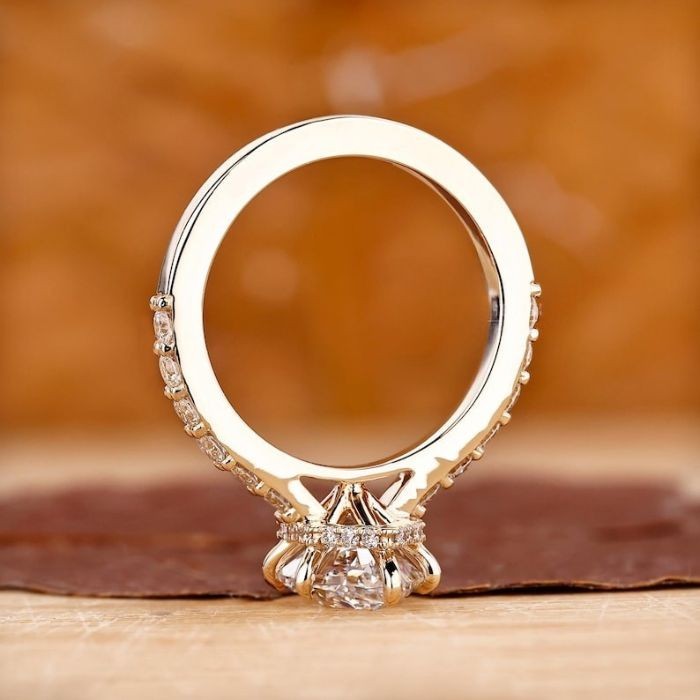 Dutch Marquise Cut Moissanite Hidden Halo 14K Gold Plated Engagement Ring