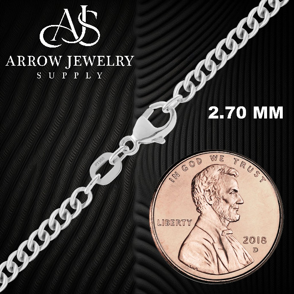 950 Platinum Curb Link Chain Necklace 1.0mm, 1.80mm, 2.70mm Widths