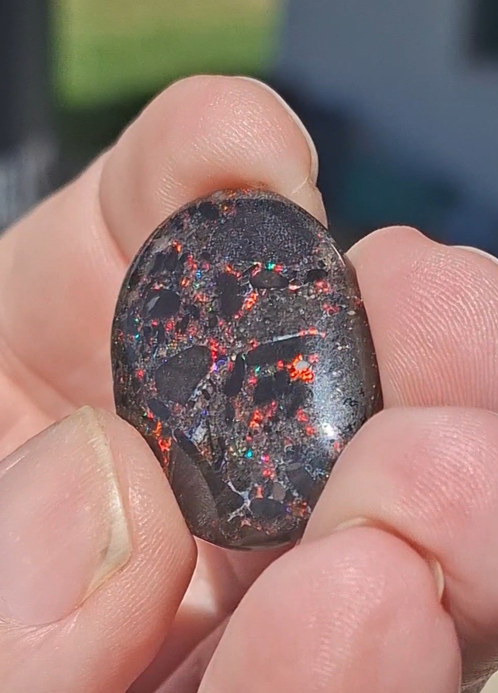 30cts Jundah treated matrix opal. Bright multicolour patterns on both sides