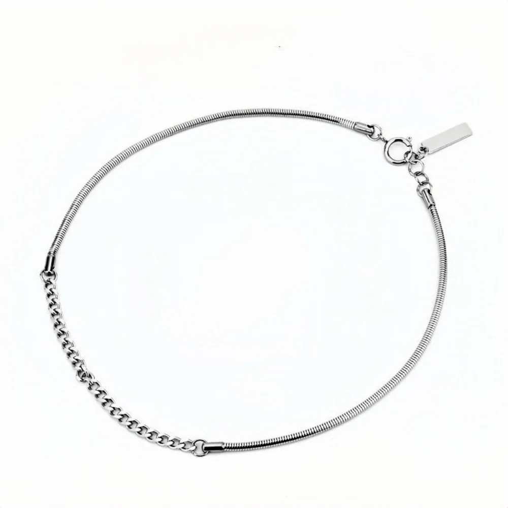 Hip Hop Men Stainless Steel Letters Pendant Necklace Retro Steel Color Snake Bon