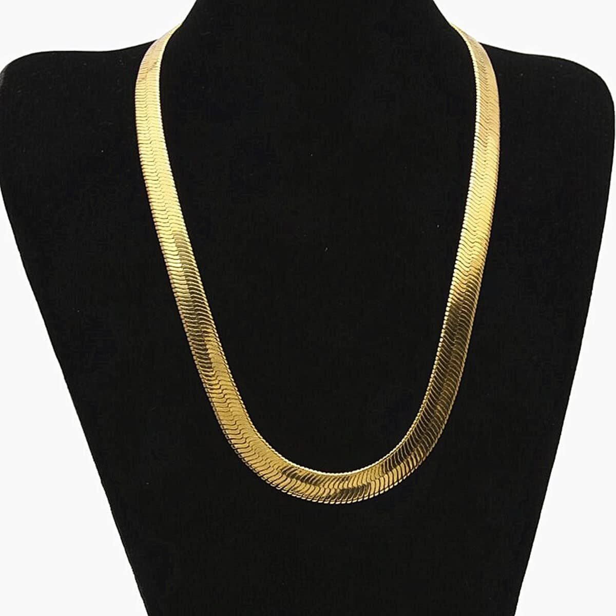 Gold Tone Clavicle Chain Flat Snake Bone Herringbone Choker Neck Necklace Chain