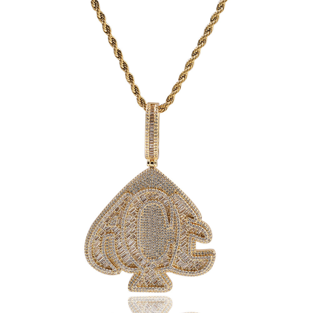 Hip Hop Peach Heart Pendant Sweater Necklace Gold Fill Zircons Rapper MENS Gifts