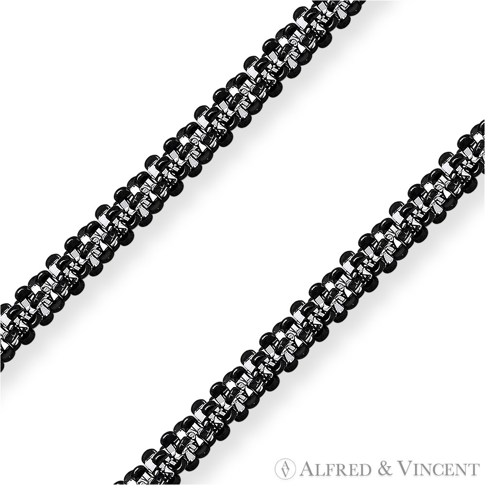 2.7mm Roc Link Italian Chain Necklace in 2-Tone 925 Sterling Black & Silver Silk