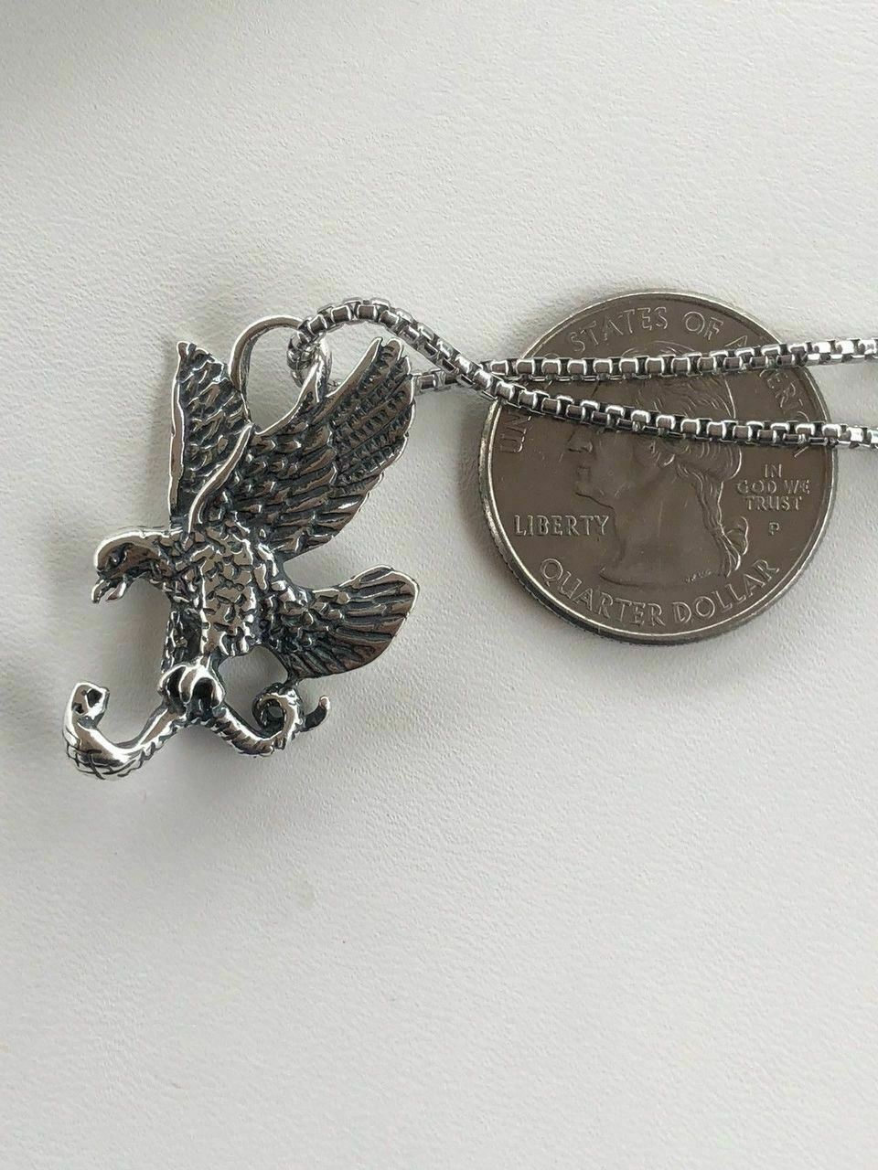 Solid 925 Sterling Silver USA American Eagle Mens Pendant