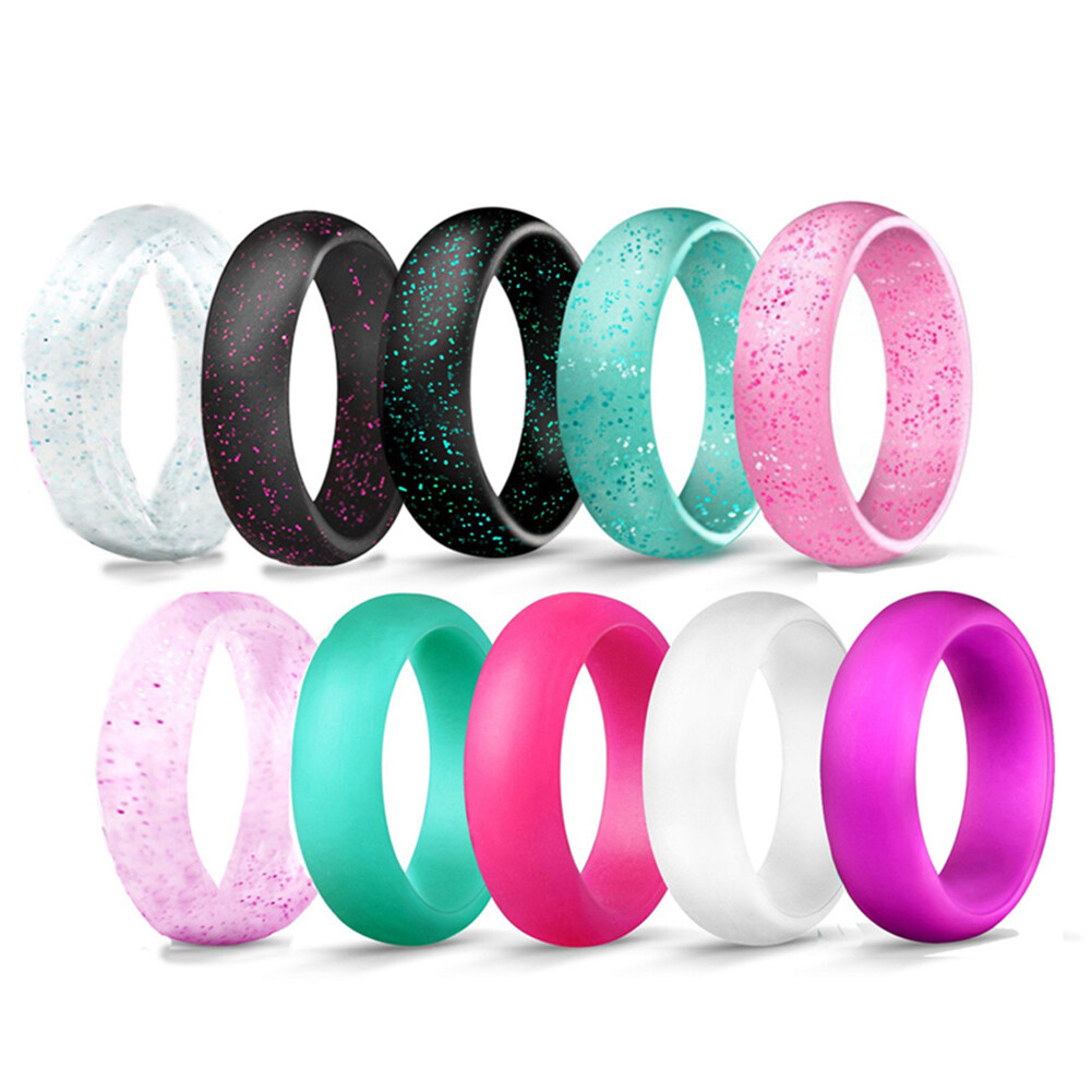 10 Colors Womens Silicone Rubber Comfort Fit Sports Wedding Ring Bands Size 5-10