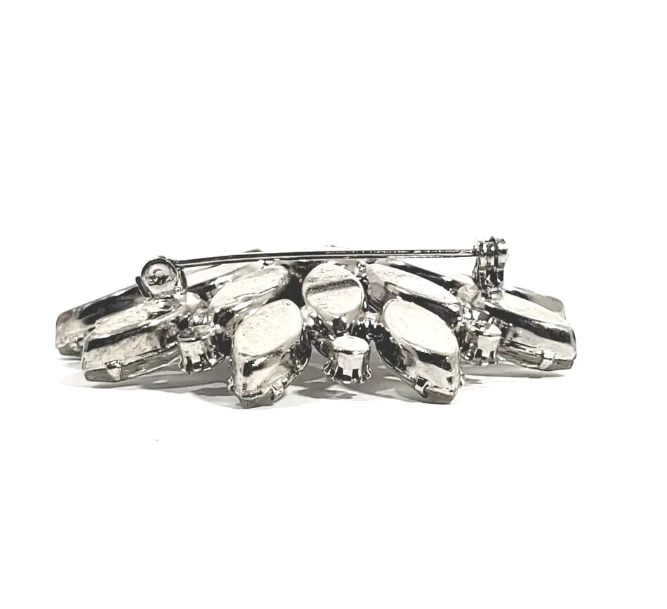 Stunning VTG Mid-Century Flower Crystal Rhinestone BROOCH PIN Rhodium-plated