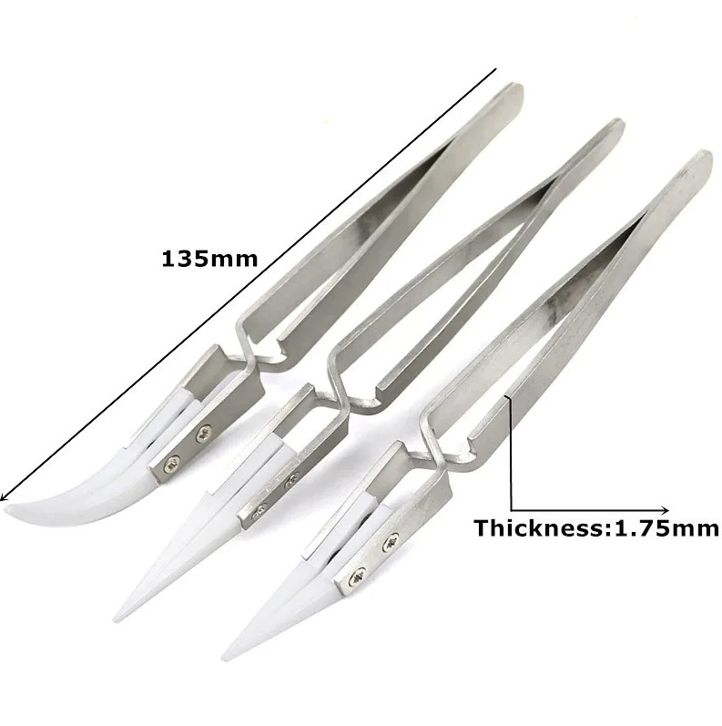 3pcs Ceramic Tip Soldering Tweezers Anti-Static Precision Electronic Tool Set