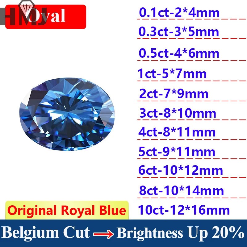 GRA VVS1 Round/Oval/Pear Royal Blue 0.1ct-5ct Multiple Shapes Loose Moissanite