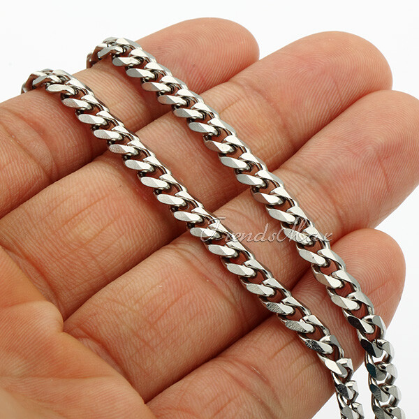 5mm 16-36″ Silver Stainless Steel Curb Cuban Chain Necklace Choker for Men Women