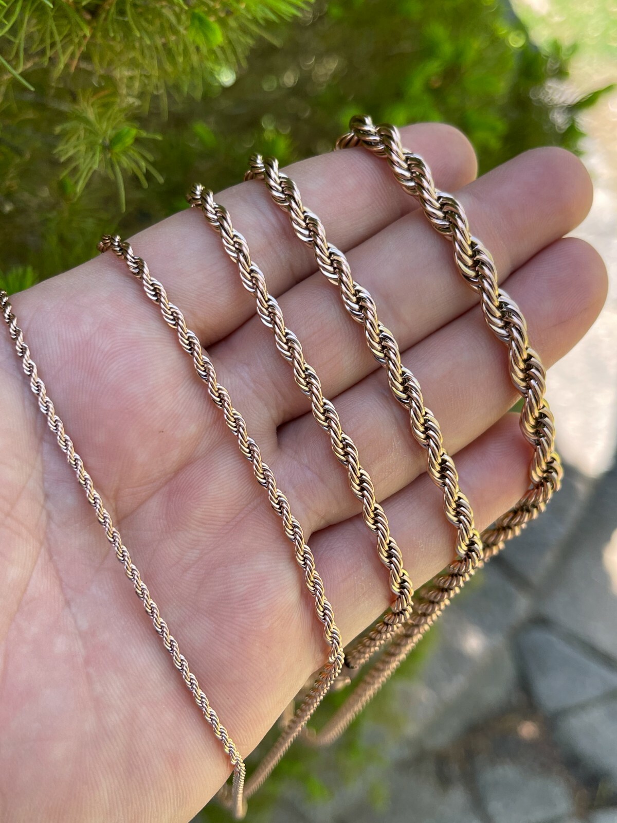 Men’s Real Rope Chain Necklace 14k Rose Gold Plated Stainless Steel 2mm-6mm