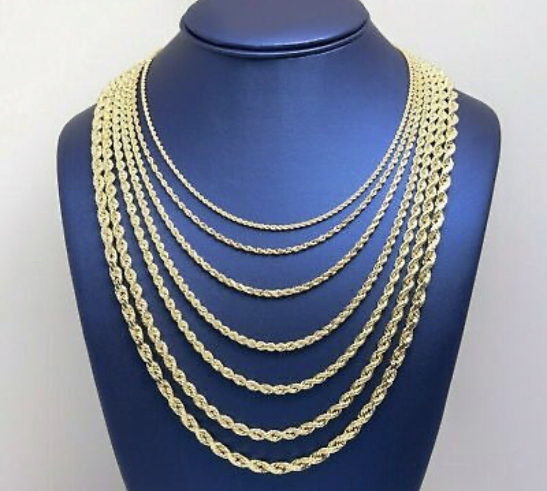 18K Gold Plated Rope Chain Necklace 3/4/5mm 20-30″ Mens Women’s