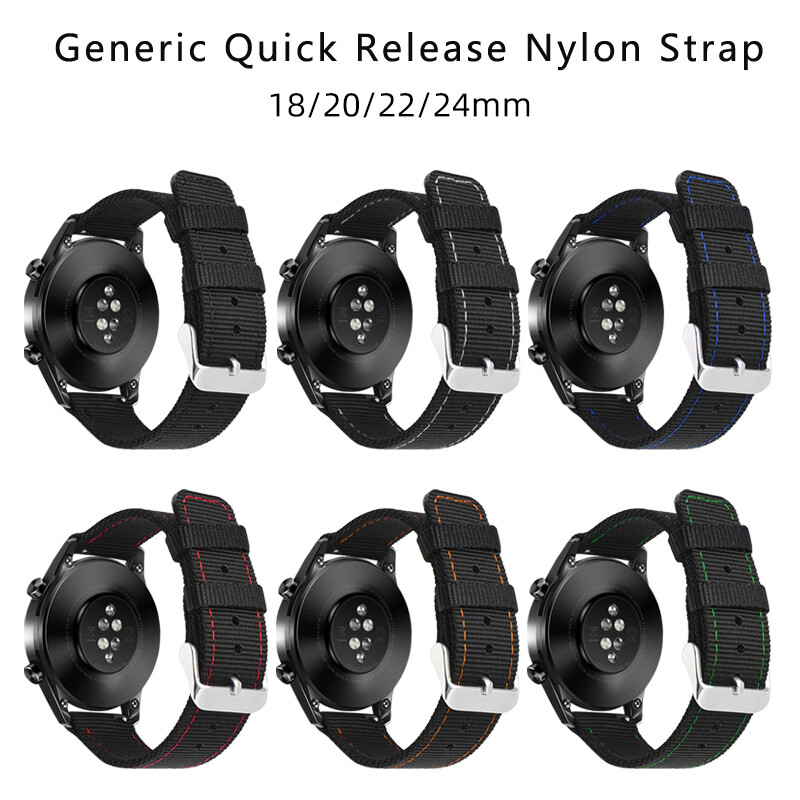 Stitching Black Nylon Strap Canvas Fabric Watch Band 20 22 18 24mm Generic Belt