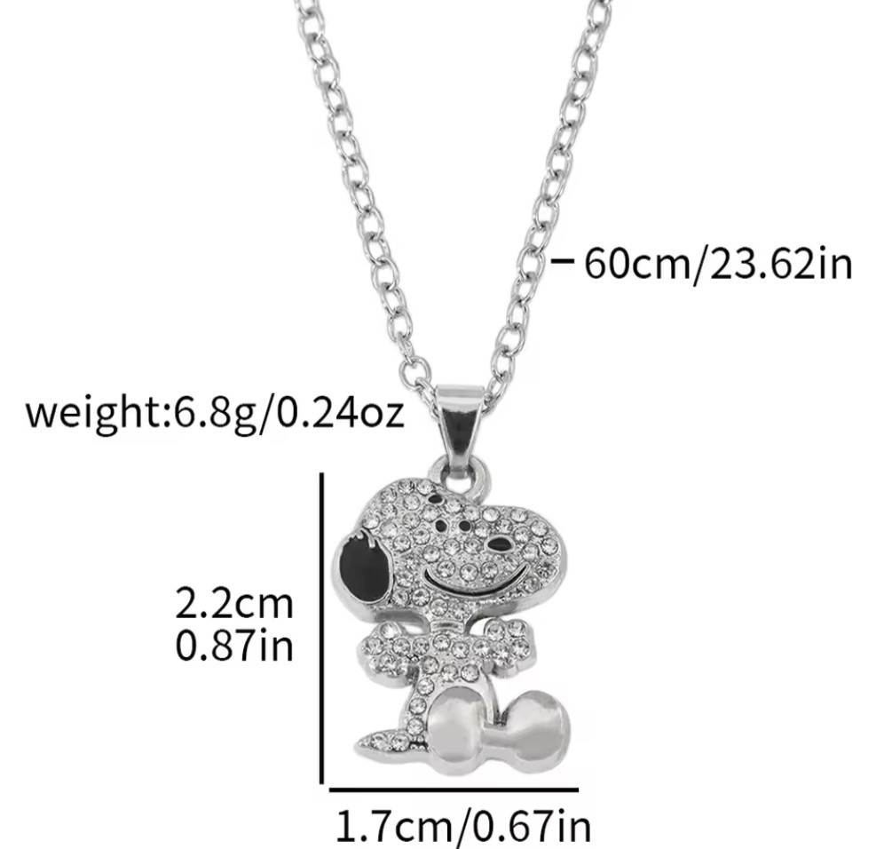 Silver Tone Clear Crystal Cartoon Dog Charm Pendant Necklace Cable Chain 60cm
