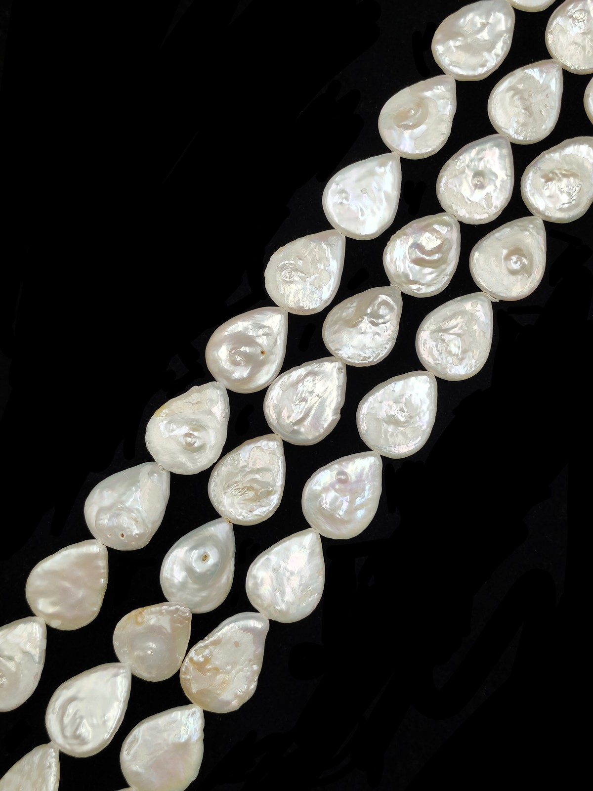 White Fresh Water Pearl Flat Teardrop Shape Beads Size 14x18mm 15.5” Strand