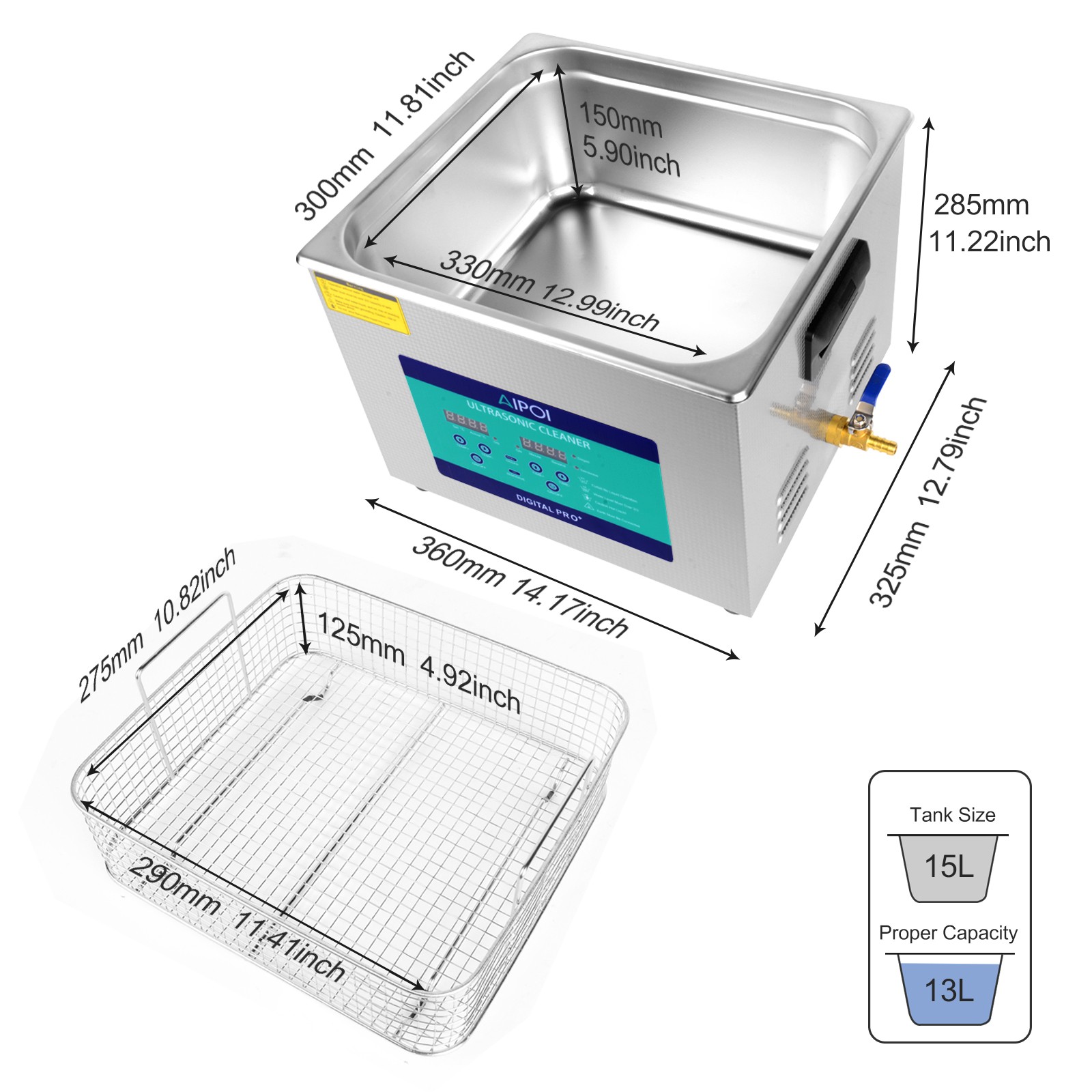 15L Ultrasonic Cleaner Heater Timer Basket Digital Sonic Heating Machine