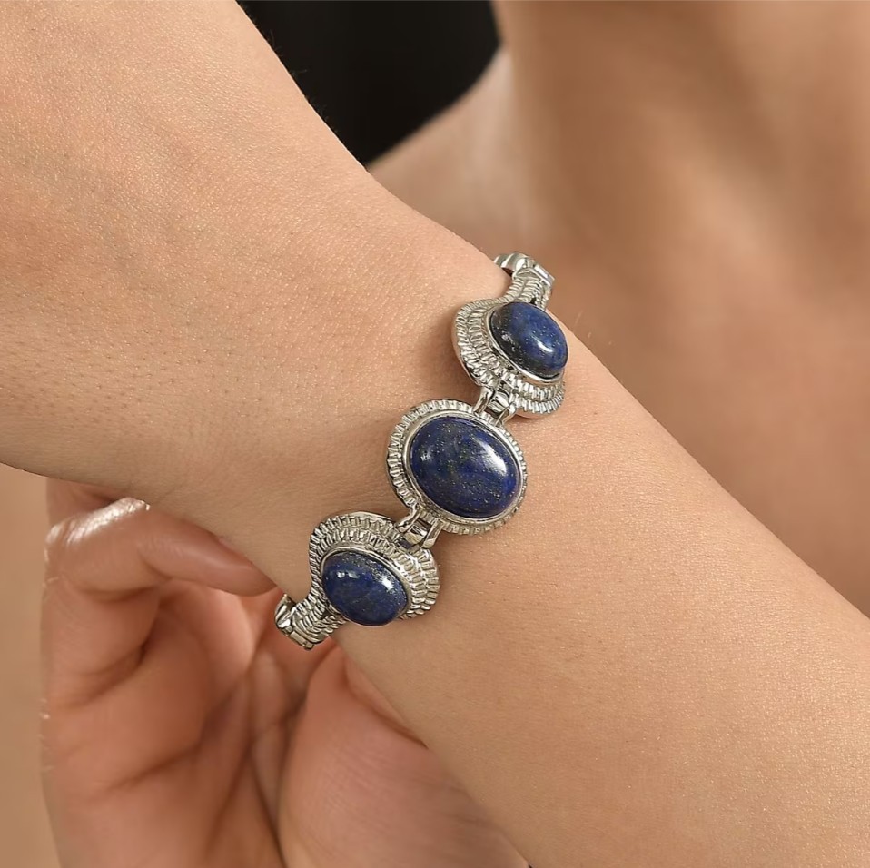Lapis Lazuli 22.25 ctw Toggle Clasp Bracelet Luxury Stainless Stee (6.5-8.00 In)