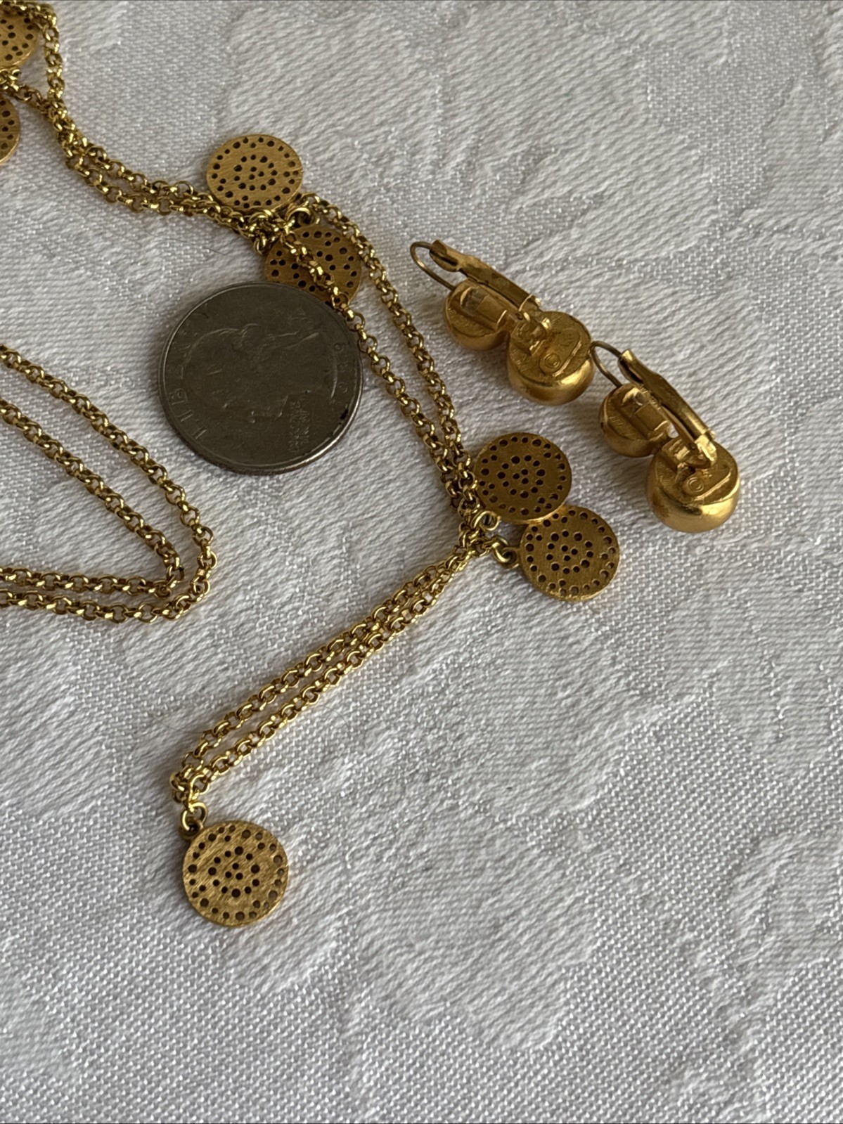 Park Lane Roma Necklace Long Satin Brushed Gold Tone & Anne Klein Earrings