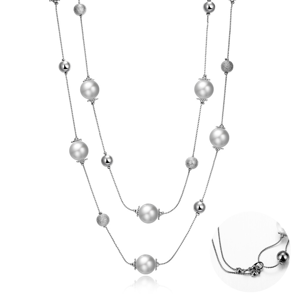 Chic Two Layer White Pearl Glass Woman Chain Wedding Necklace N-A550 Gift