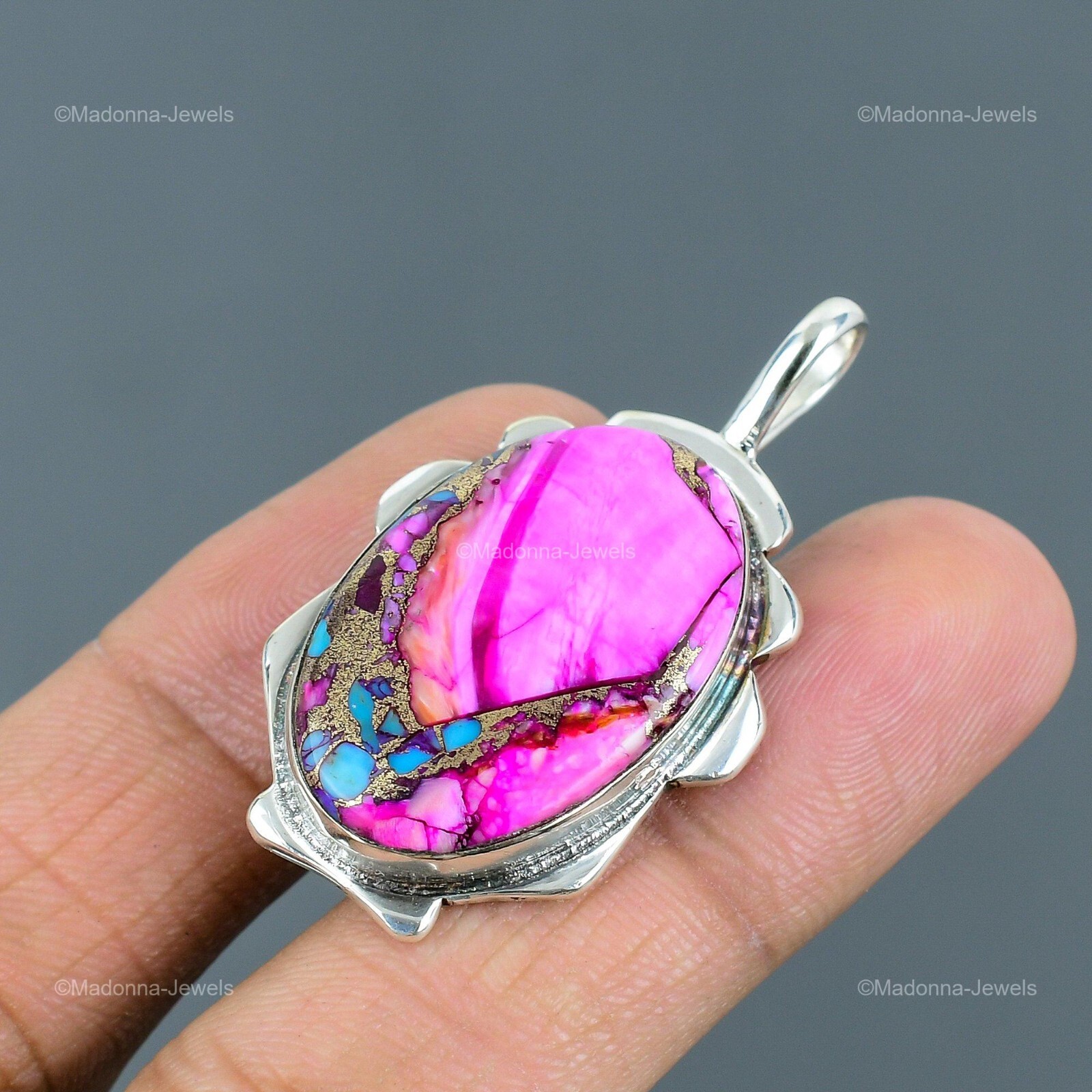 Natural Kingman Pink Dahlia Turquoise Stone New Pendant Jewelry Sterling Silver