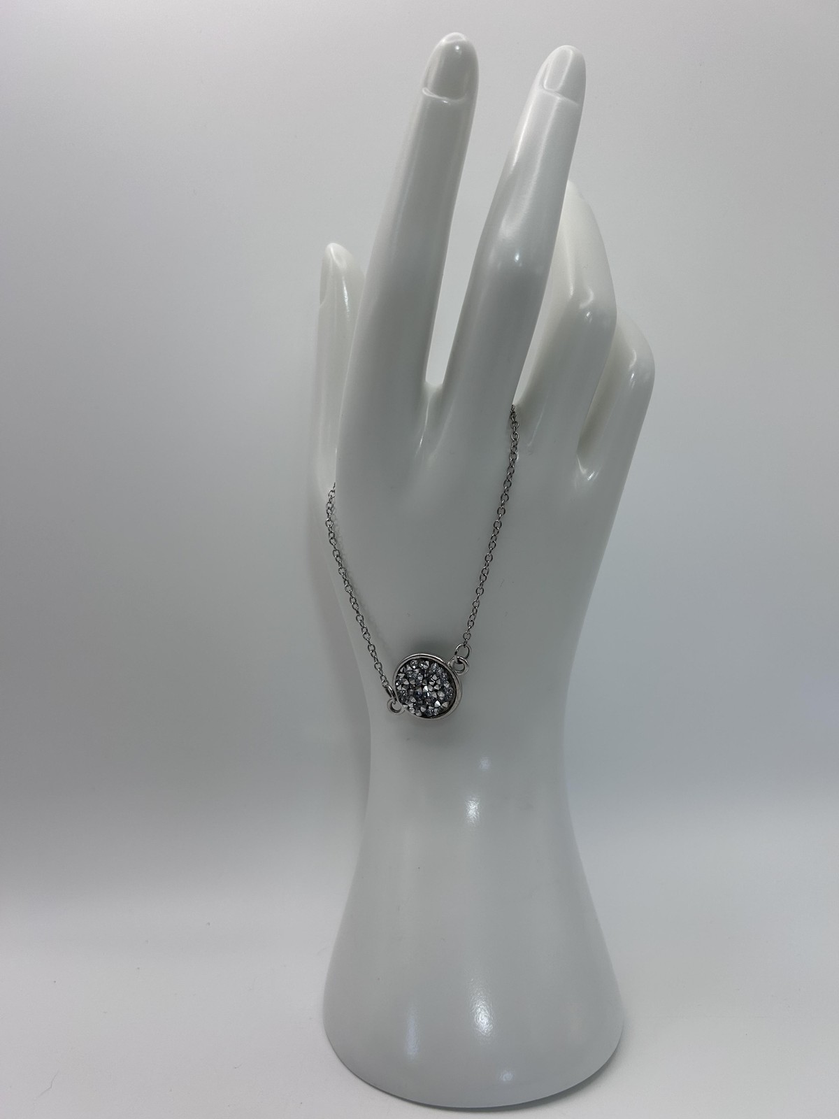 Bracelet Silver Tone Rhinestone Crystal Disc Chain Lobster Clasp Womens 6 Inch