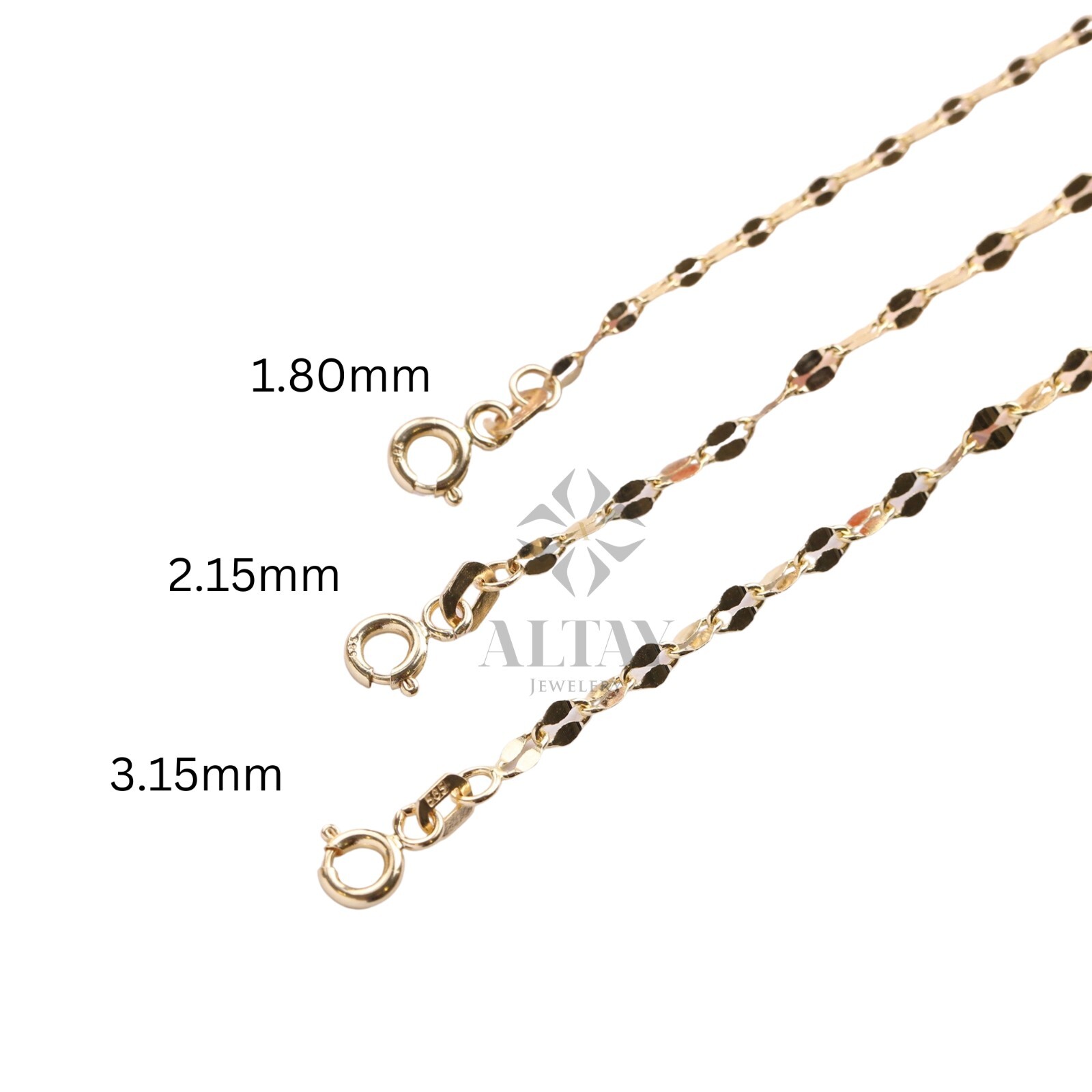 14K Gold Sparkle Chain Necklace, Glitter Chain Necklace, Flat Gold Link Chain